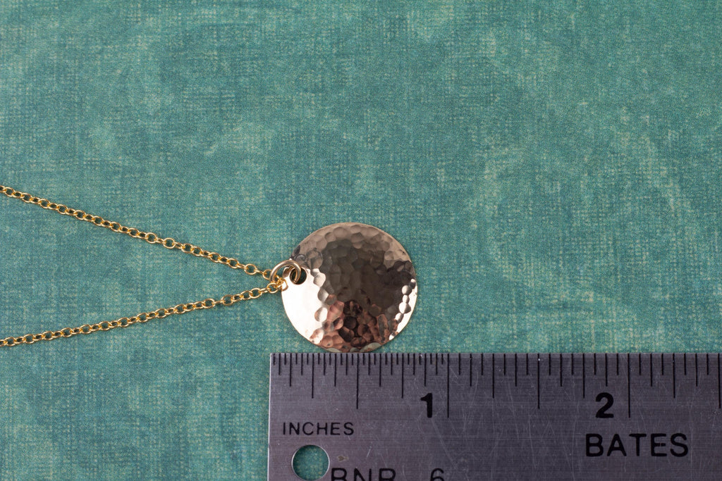 Gold Filled Hammered Disc Necklace in Small 3/4 Inch Width with Cable Chain in Choice of Length