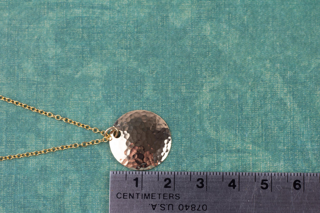 Gold Filled Hammered Disc Necklace in Small 3/4 Inch Width with Cable Chain in Choice of Length