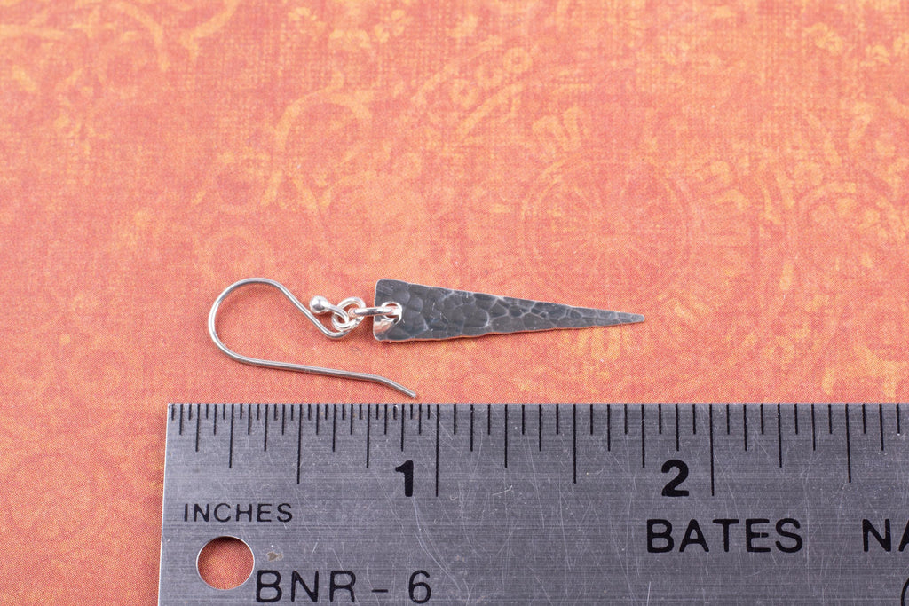 Handmade Hammered Sterling Silver Triangle Earrings in Solid .925 that are About 1 1/2 Inches Long by Cloud Cap Jewelry