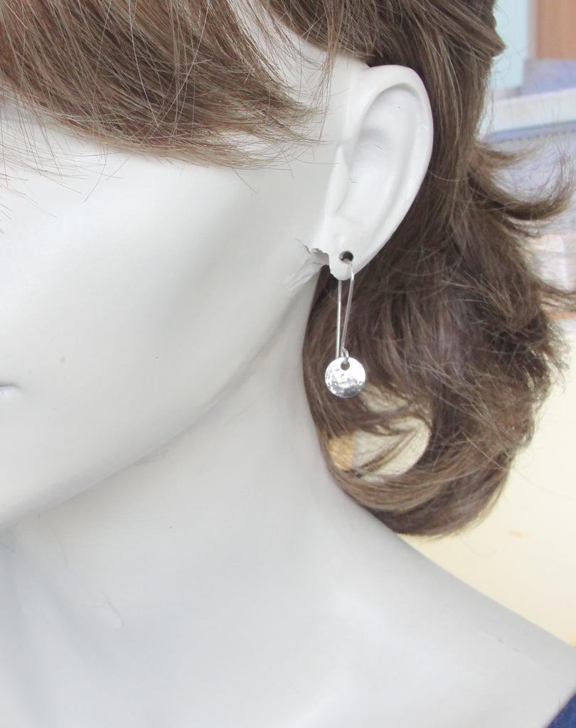 Tiny Handmade Sterling Silver Disc Earrings with 3/8 Inch Round Disks on