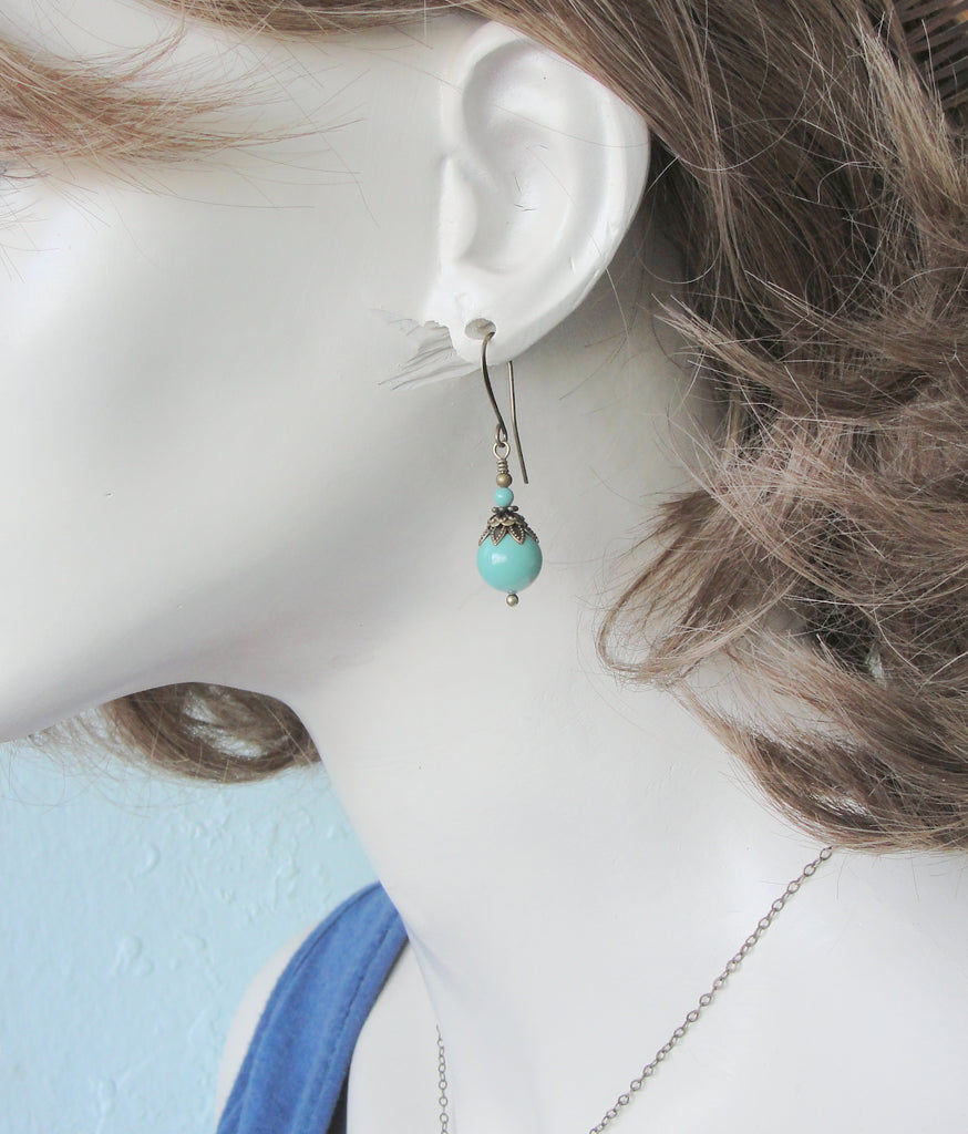 victorian mint green faux pearl earrings