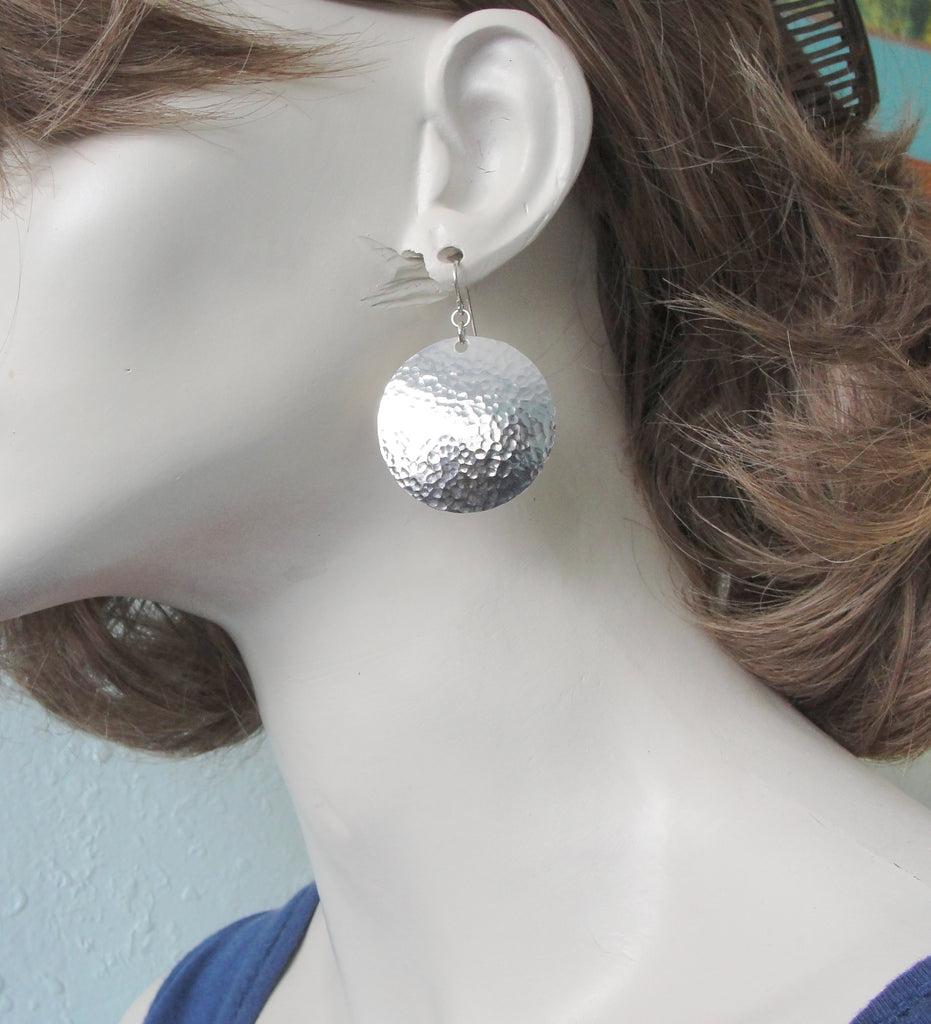 medium large sterling silver disc earrings 1 1/4 inch on