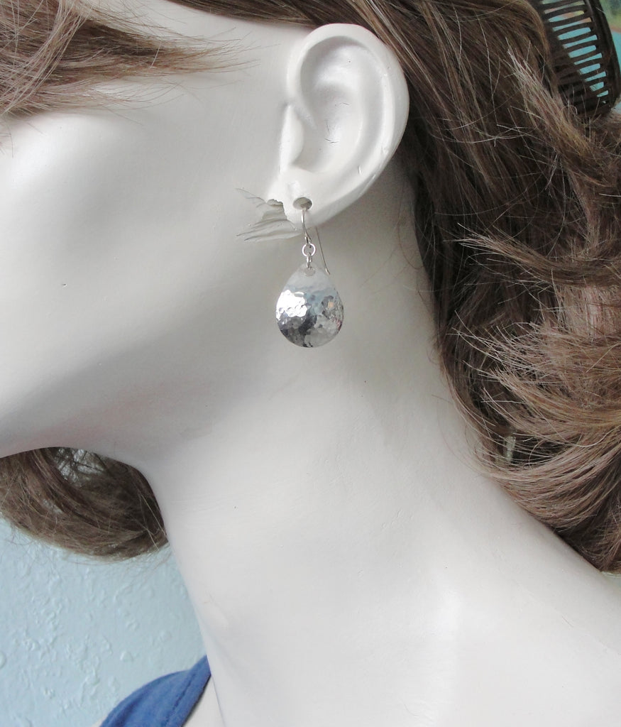small hammered sterling silver teardrop earrings  on
