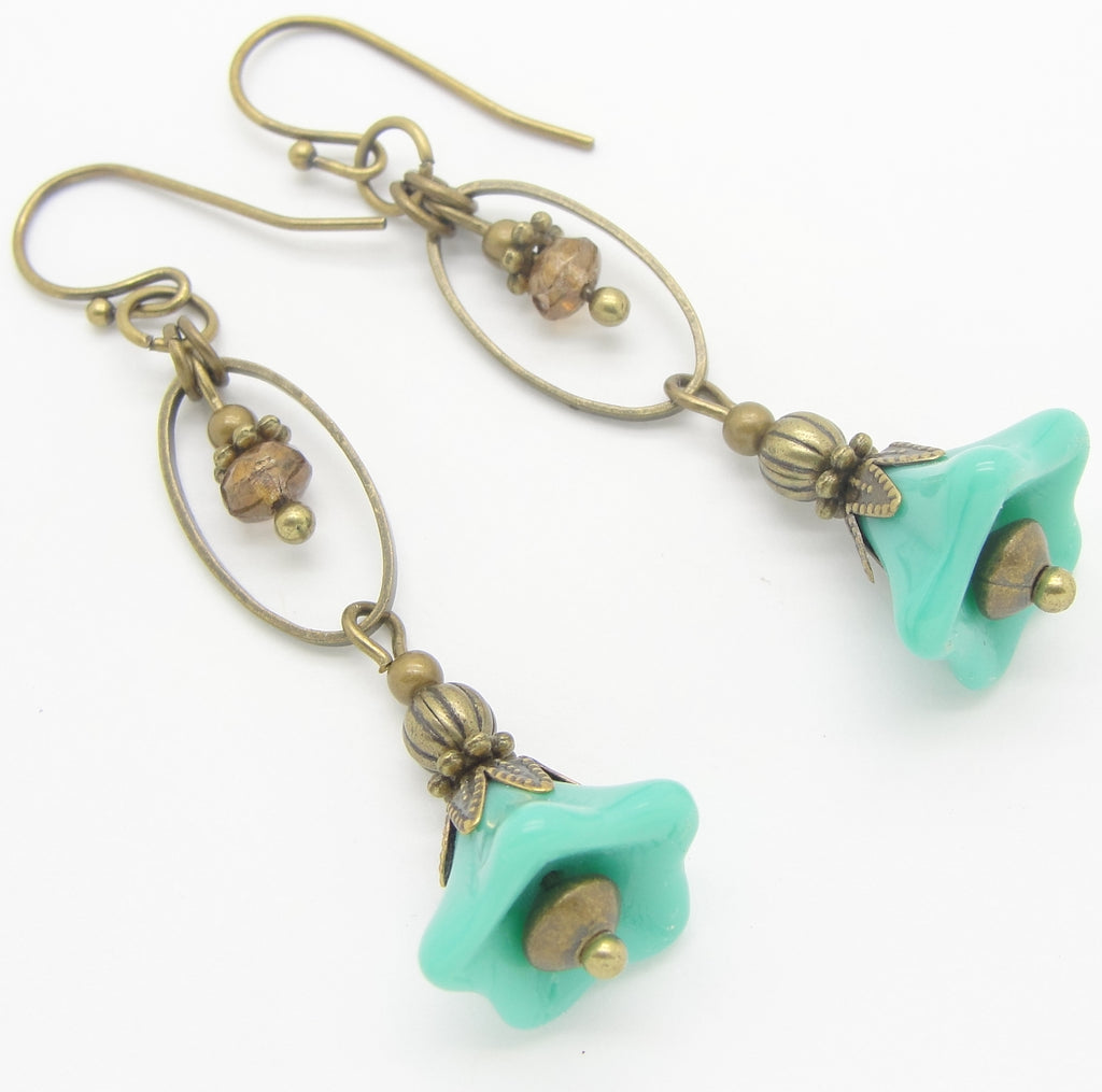 boho chic earrings with turquoise flowers
