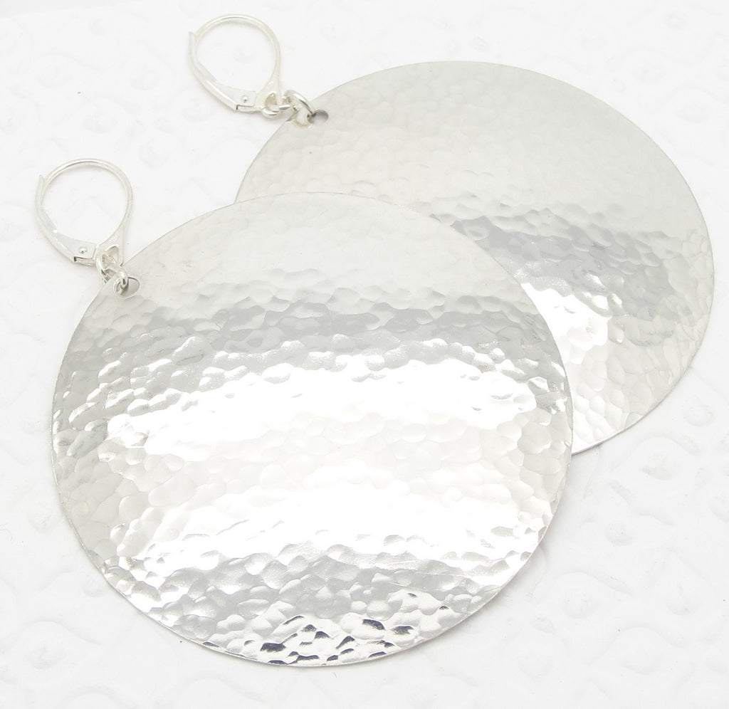 2 inch extra large sterling silver disc earrings leverback