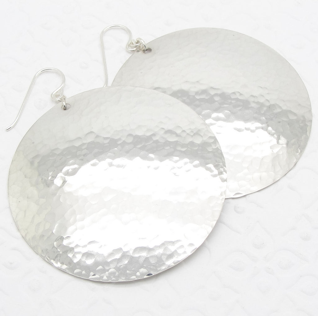 2 inch extra large sterling silver disc earrings close