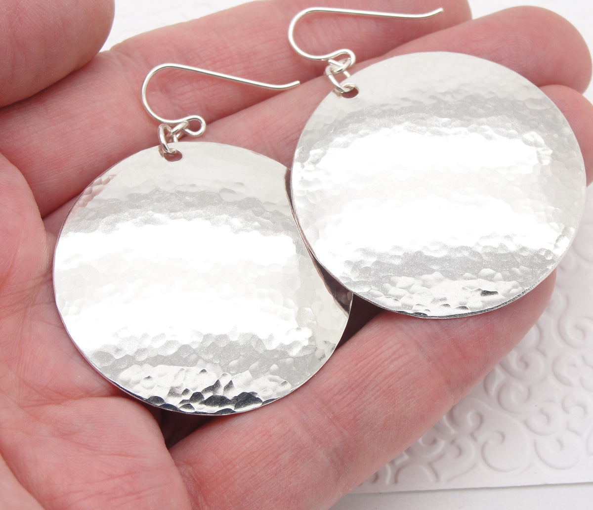 Extra Large Earrings in Hammered Sterling Silver Discs in 2 Inch Diame –  Cloud Cap Jewelry