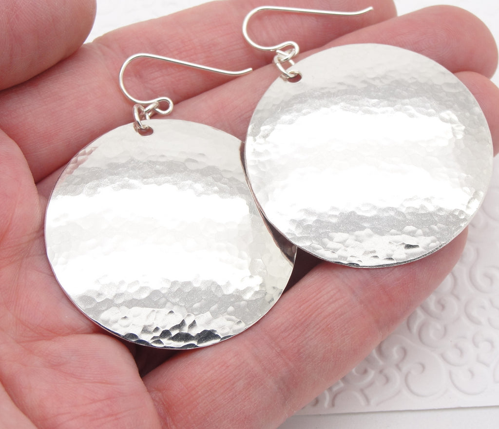 2 inch extra large sterling silver disc earrings