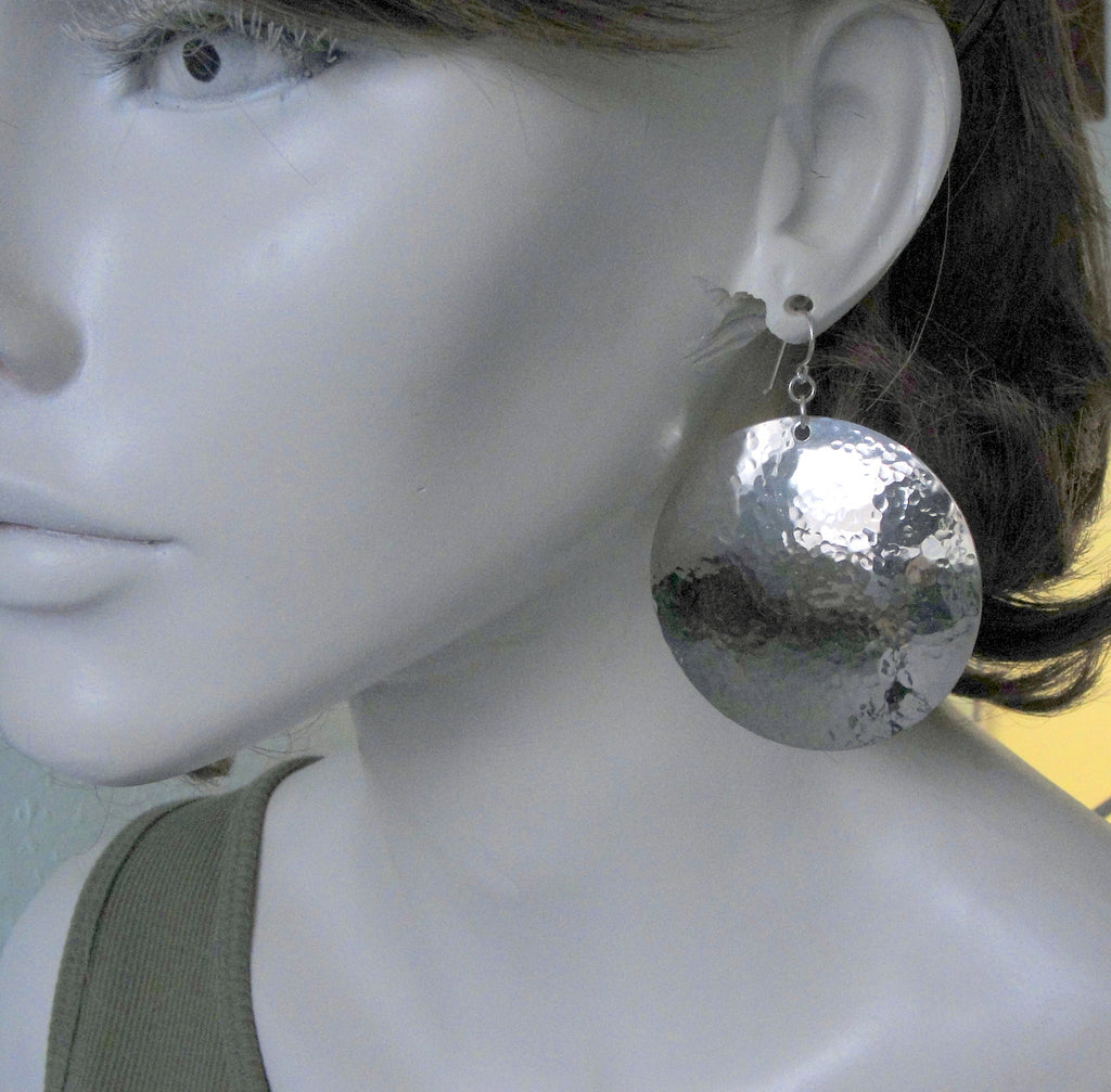 2 inch extra large sterling silver disc earrings on
