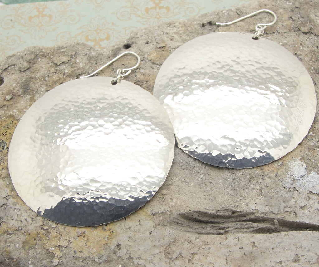 2 inch extra large sterling silver disc earrings