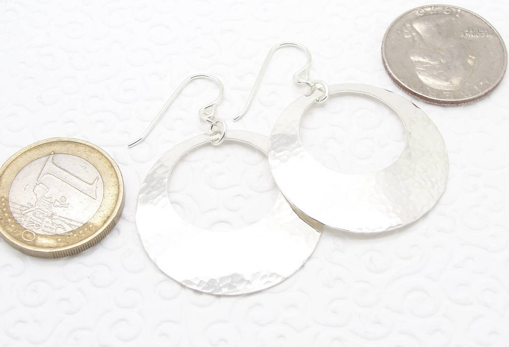 Medium Large Hammered Sterling Silver 1 and 1/4 Inch Earrings with Peephole in Solid 925 Discs coins