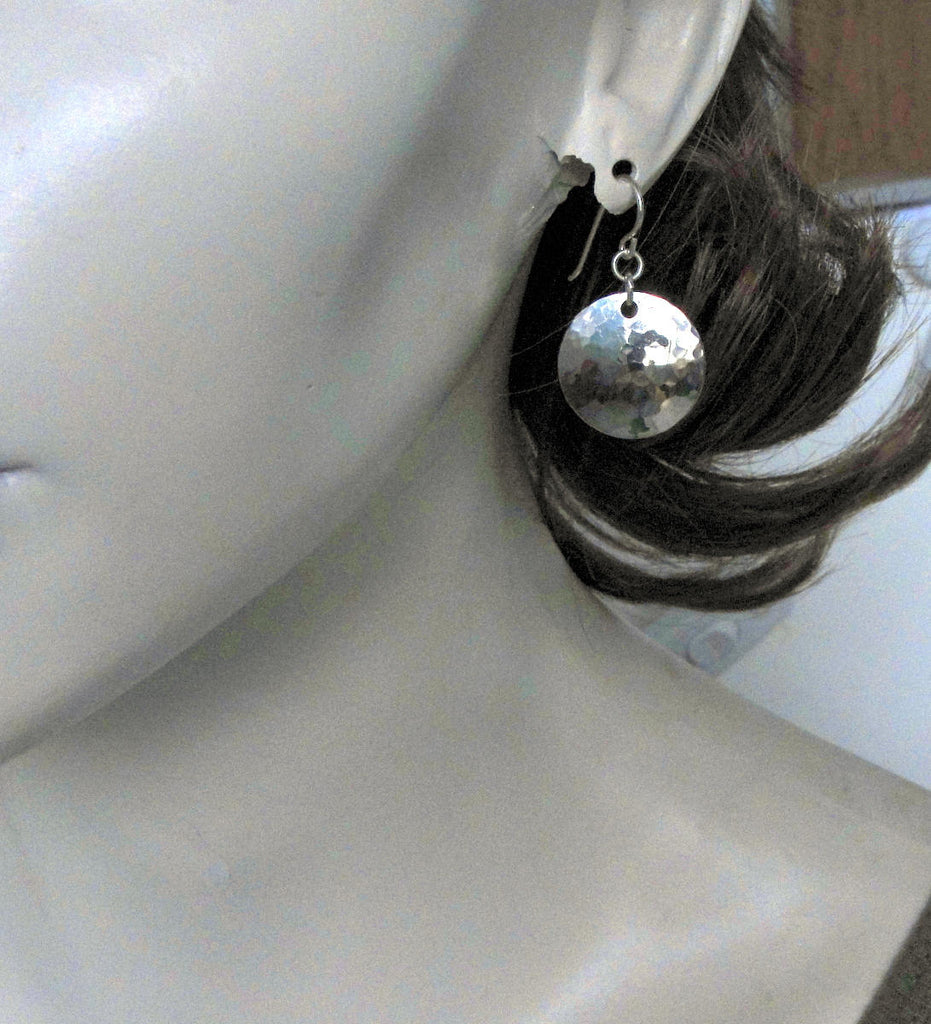 Small Sterling Silver Disk Earrings in Solid 3/4 Inch 925 Hammered Discs on