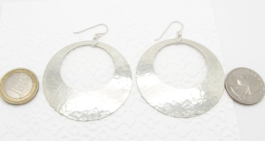 Extra Large Peephole Earrings in Hammered Sterling Silver Discs in 2 Inch Diameter Size by coins
