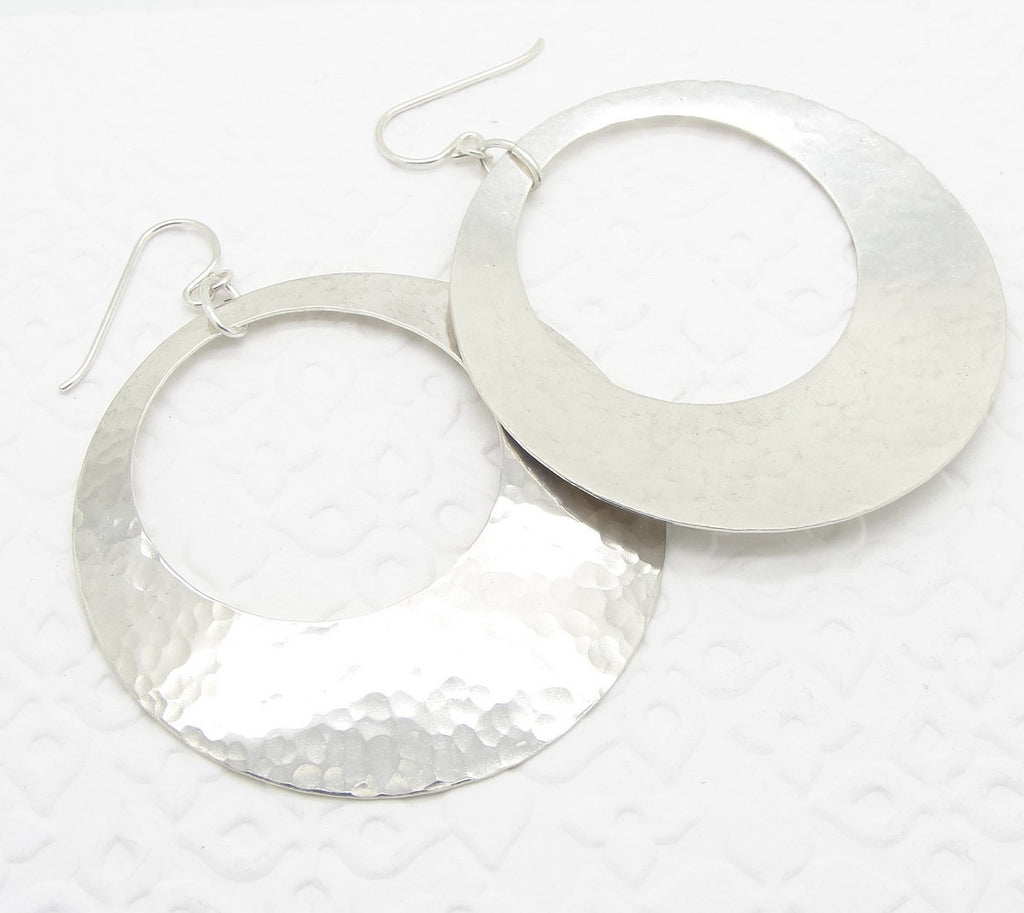 Extra Large Peephole Earrings in Hammered Sterling Silver Discs in 2 Inch Diameter Size back