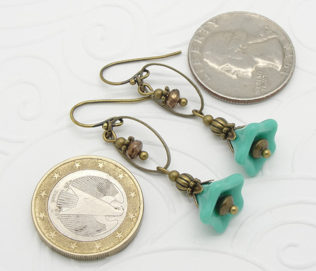 boho chic earrings with turquoise flowers with coins