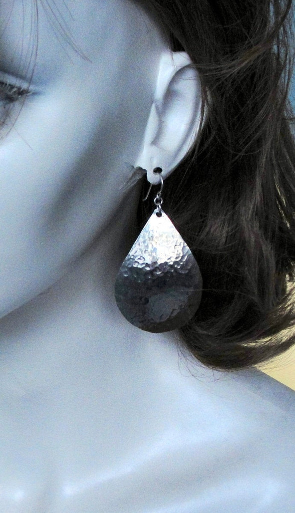 Extra Large Sterling Silver 2 Inch Teardrop Earrings in Hammered Finish in a Big, Bold Size by Cloud Cap Jewelry on