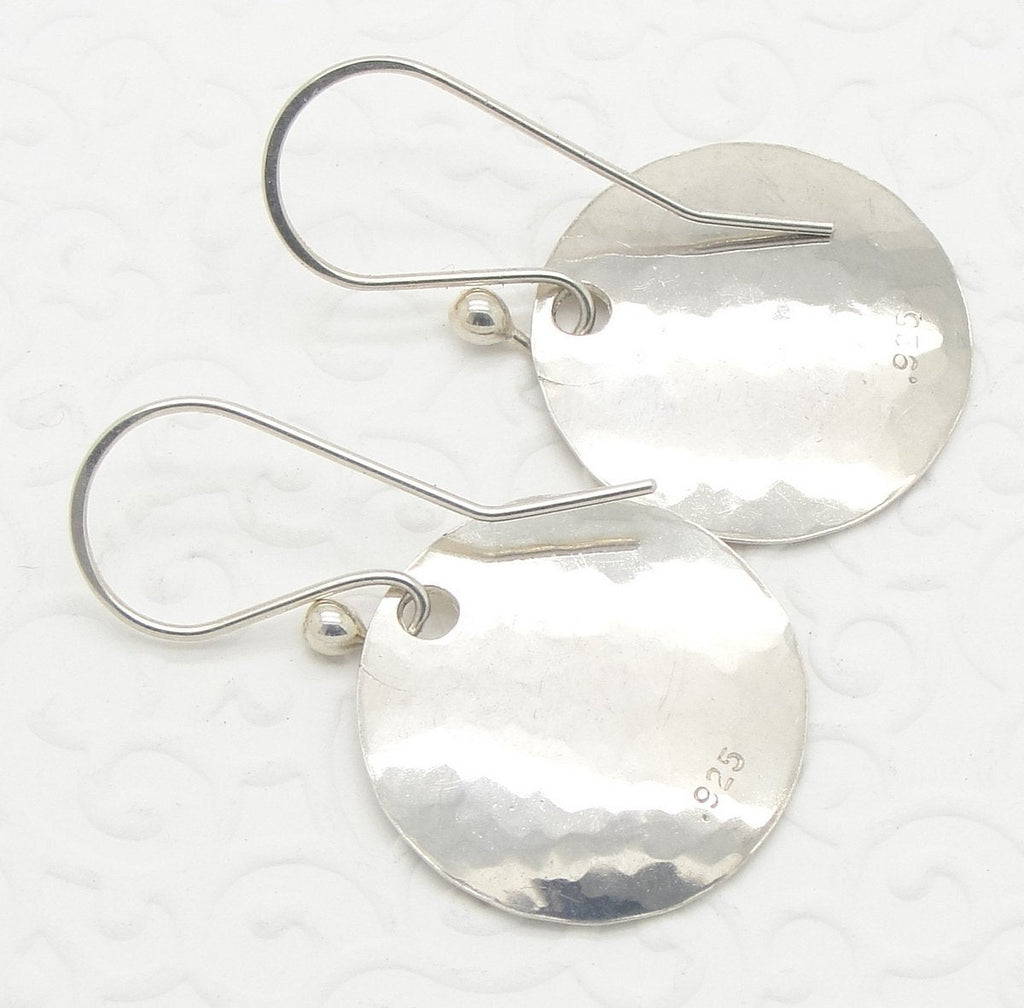 Small 3/4 Inch Disc Earrings in Hammered Sterling Silver that are Slightly Dish or Bowl Shaped  back