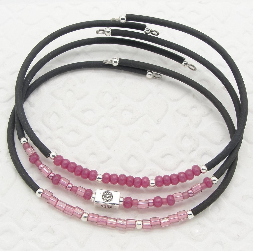 Bohemian Bracelets with Pink Seed Beads and Memory Wire Set