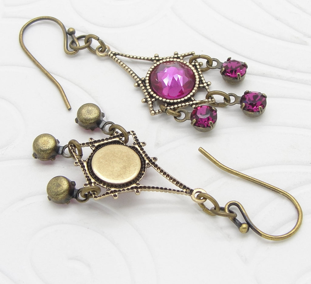 small fuchsia victorian chandelier earrings with crystal drops 