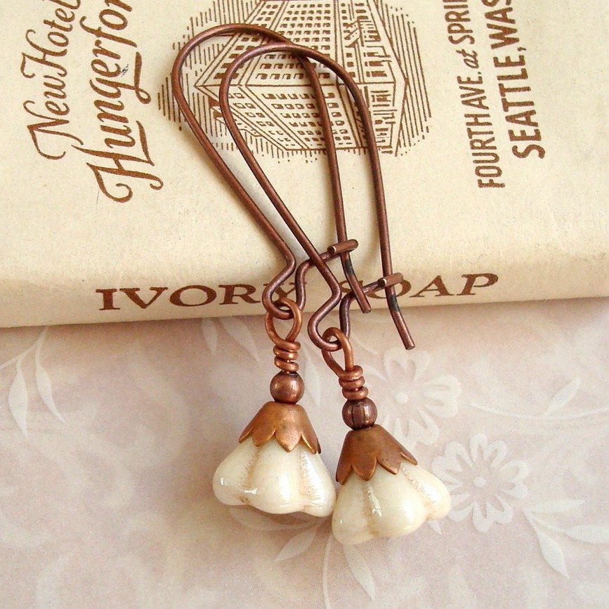 Copper Flower Earring with Vintage Copper Bead Caps and Kidney Earwires by Cloud Cap Jewelry