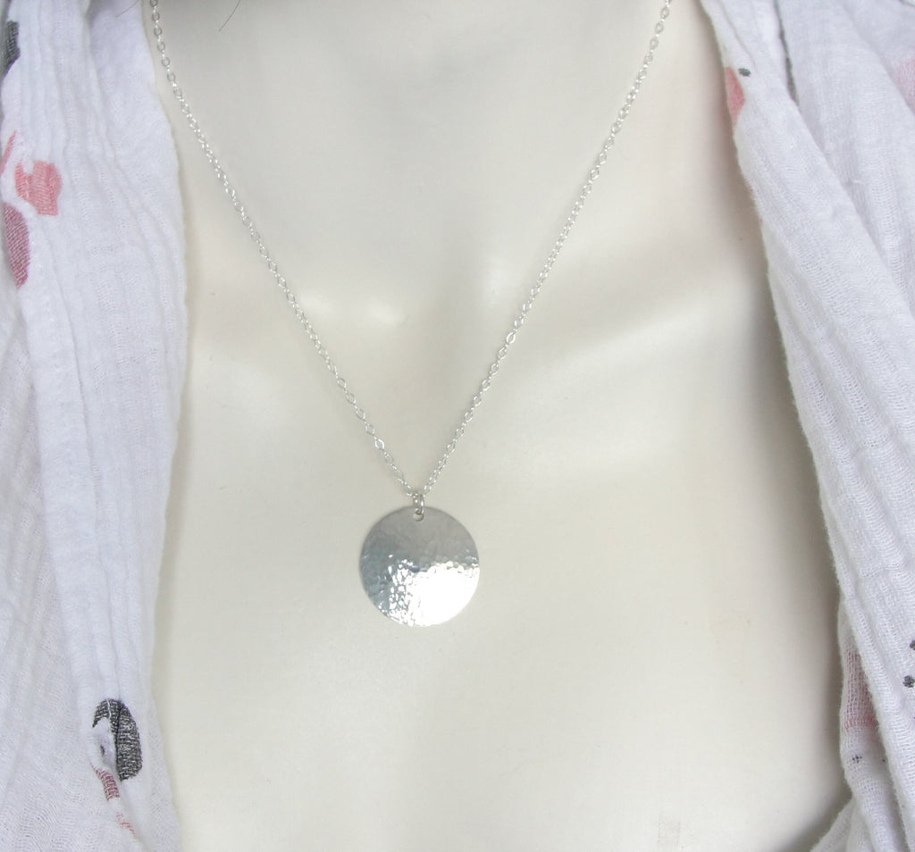 Handmade Medium Sterling Silver Hammered Disc Necklace Set with 1 Inch Disks and Choice of Length