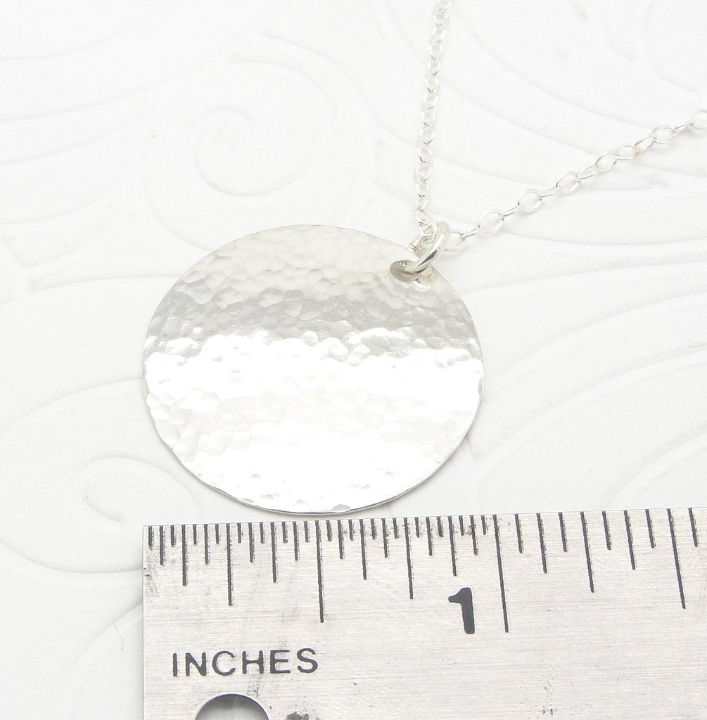 Medium Sterling Silver Hammered Disc Necklace with 1 Inch Disk and Cable Chain in Choice of Length in 925 ruler