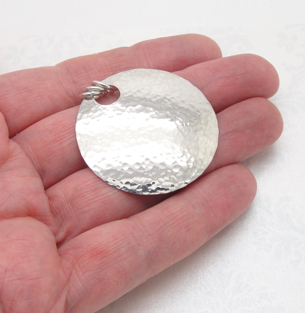 Large 1 1/2 Inch Disc Pendant in Hammered Sterling Silver with Small Peephole