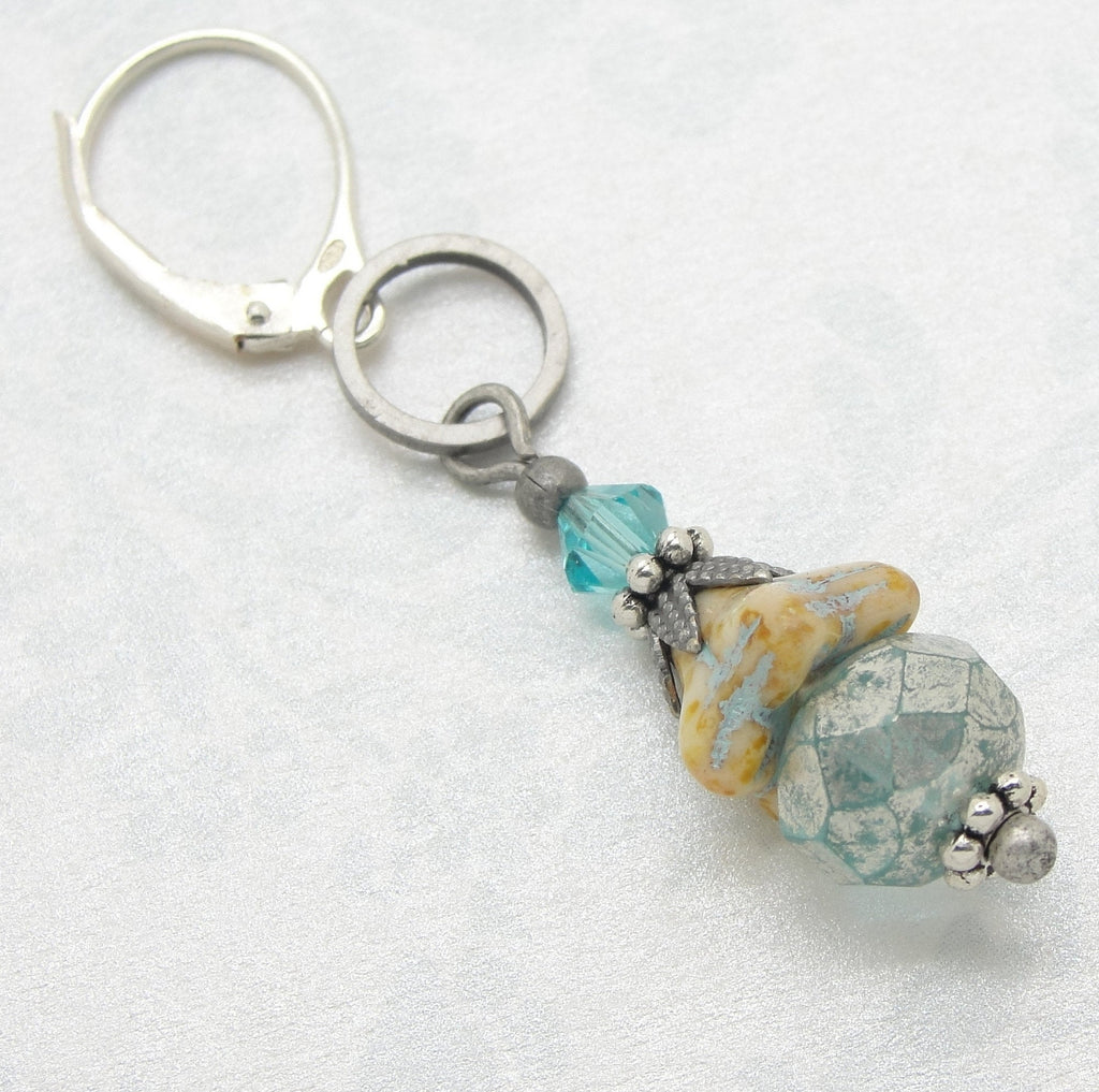 aqua and yellow boho earrings in silver plate