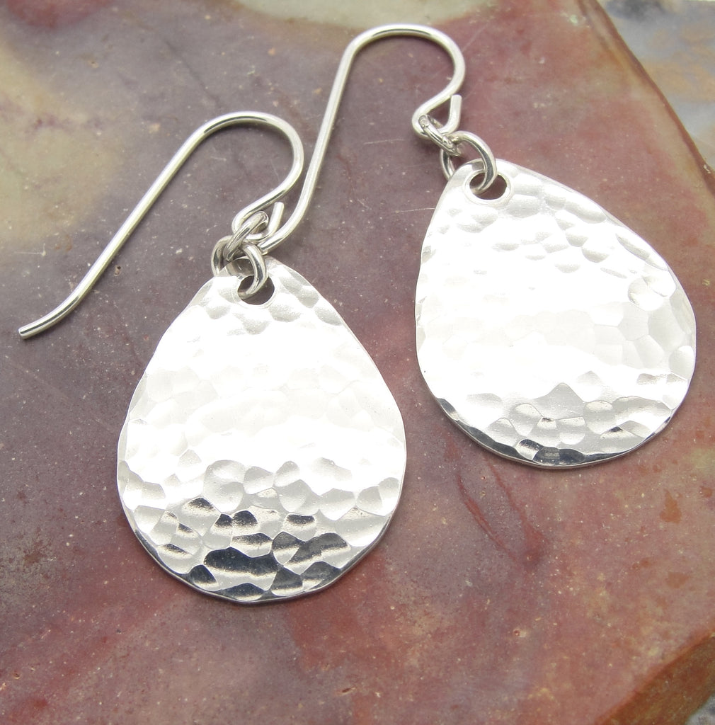 small hammered sterling silver teardrop earrings 