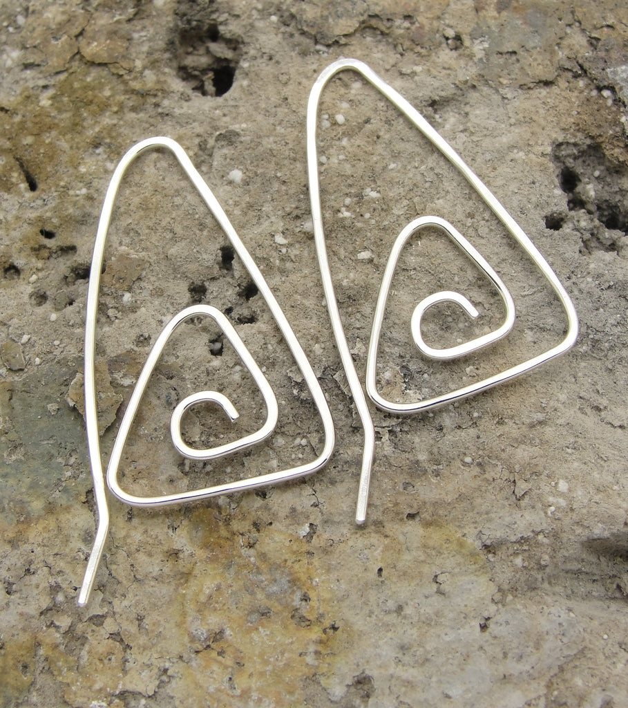 Sterling Silver Pull Through Earrings with Triangle Spiral Hoops by Cloud Cap Jewelry