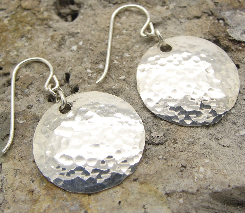 Small Sterling Silver Disk Earrings in Solid 3/4 Inch 925 Hammered Discs