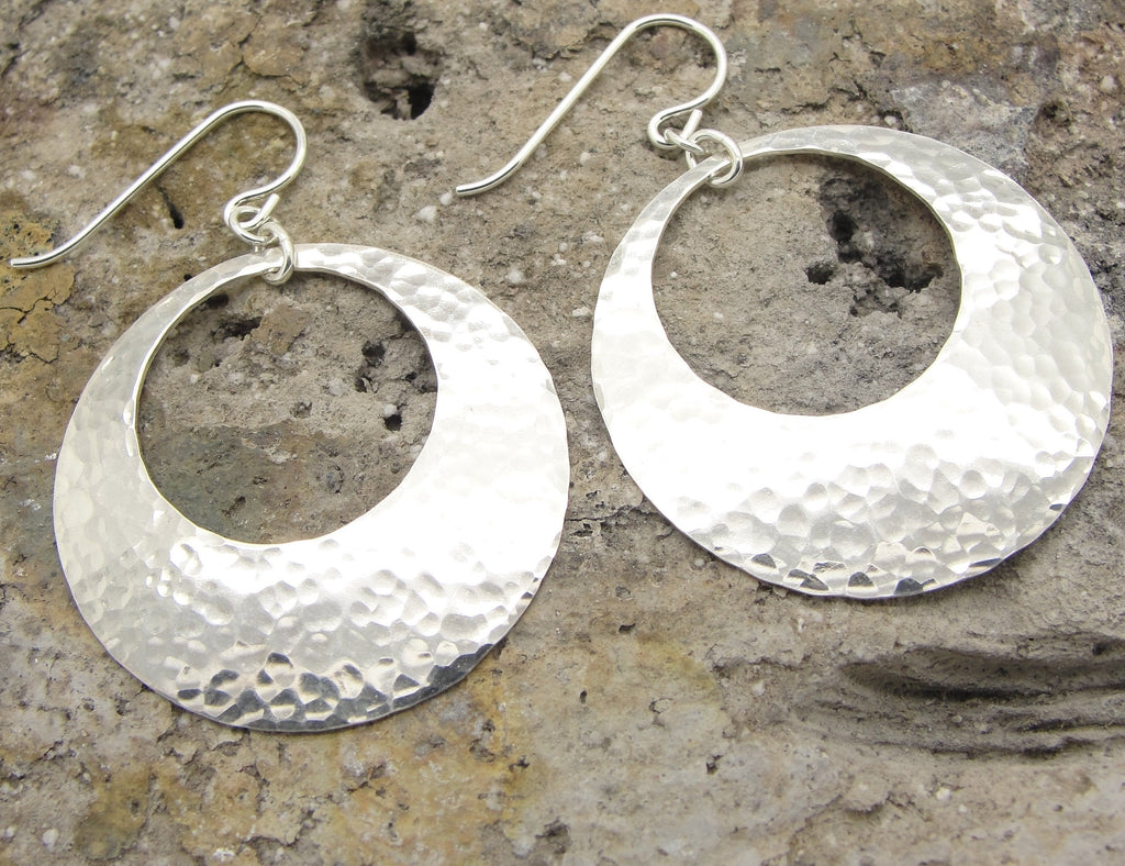 Medium Large Hammered Sterling Silver 1 and 1/4 Inch Earrings with Peephole in Solid 925 Discs by Cloud Cap Jewelry