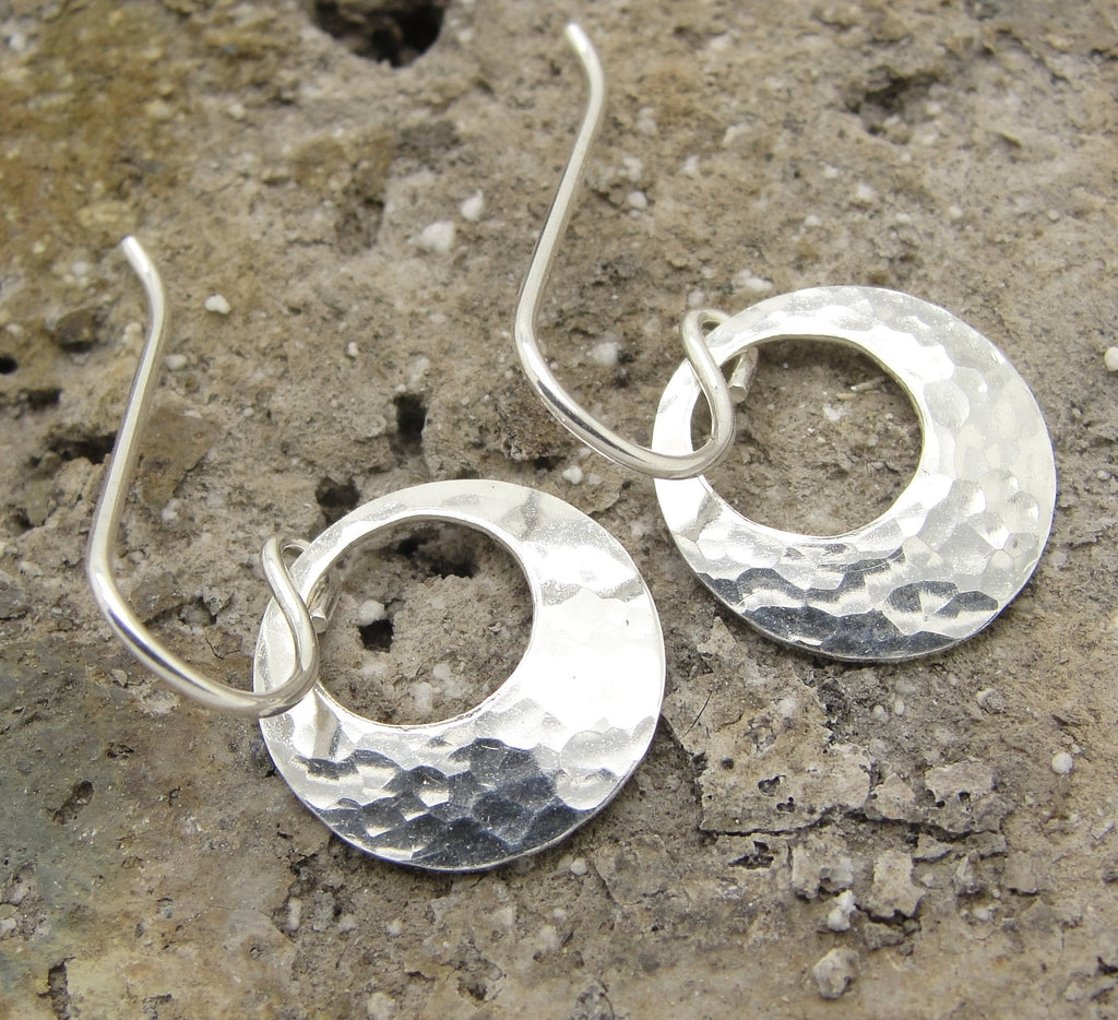 Extra Small Hammered Sterling Silver 1/2 Inch Disc Earrings with Peephole