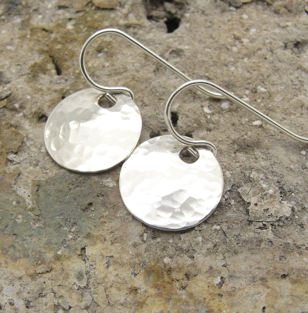 Extra Small Hammered Sterling Silver Disc Earrings in Solid 925 in 1/2 Inch Disks