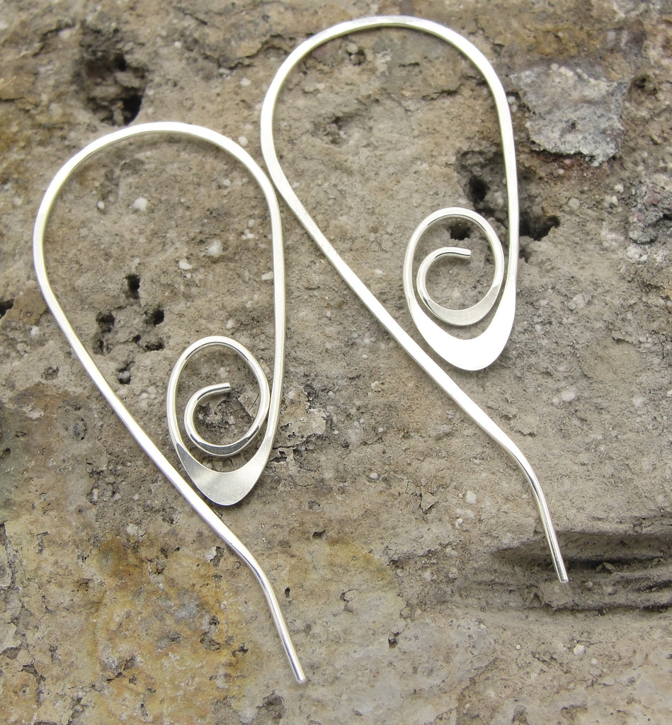 Handmade Spiral Earrings in Sterling Silver Wire in a Pull Through Style 