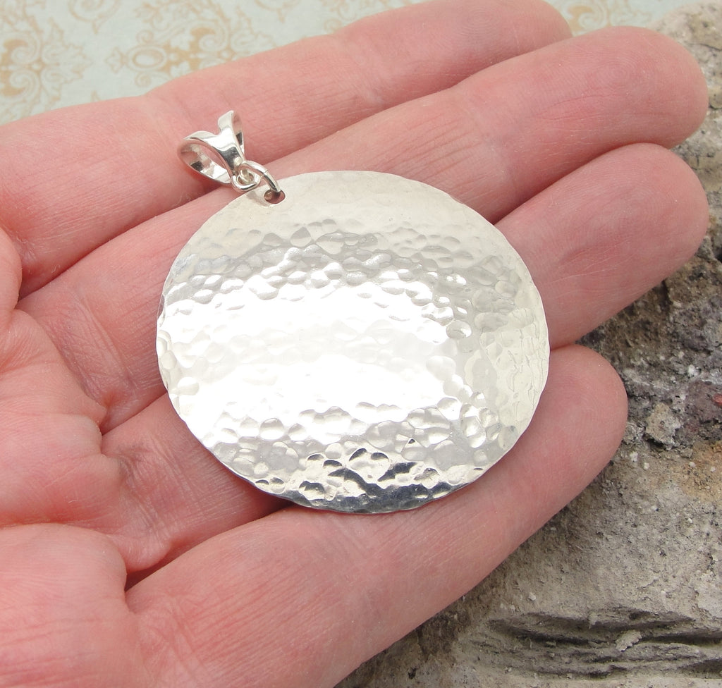 Large Disc Pendant in Hammered Sterling Silver in the 1 1/2 Inch Diameter by Cloud Cap Jewelry