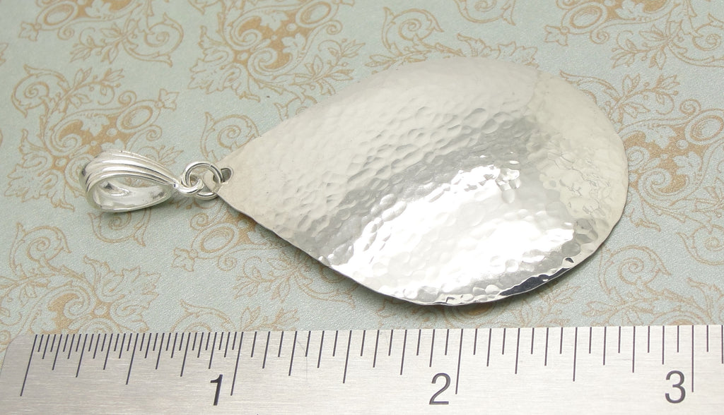 Extra Large Teardrop Pendant in Hammered Sterling Silver in 2 3/4 Inch Length with ruler