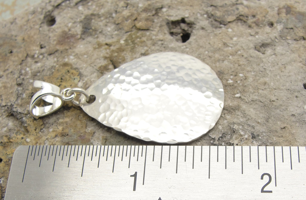 Medium Large Teardrop Pendant in Hammered Sterling Silver in 1 3/4 Inch Length  with ruler