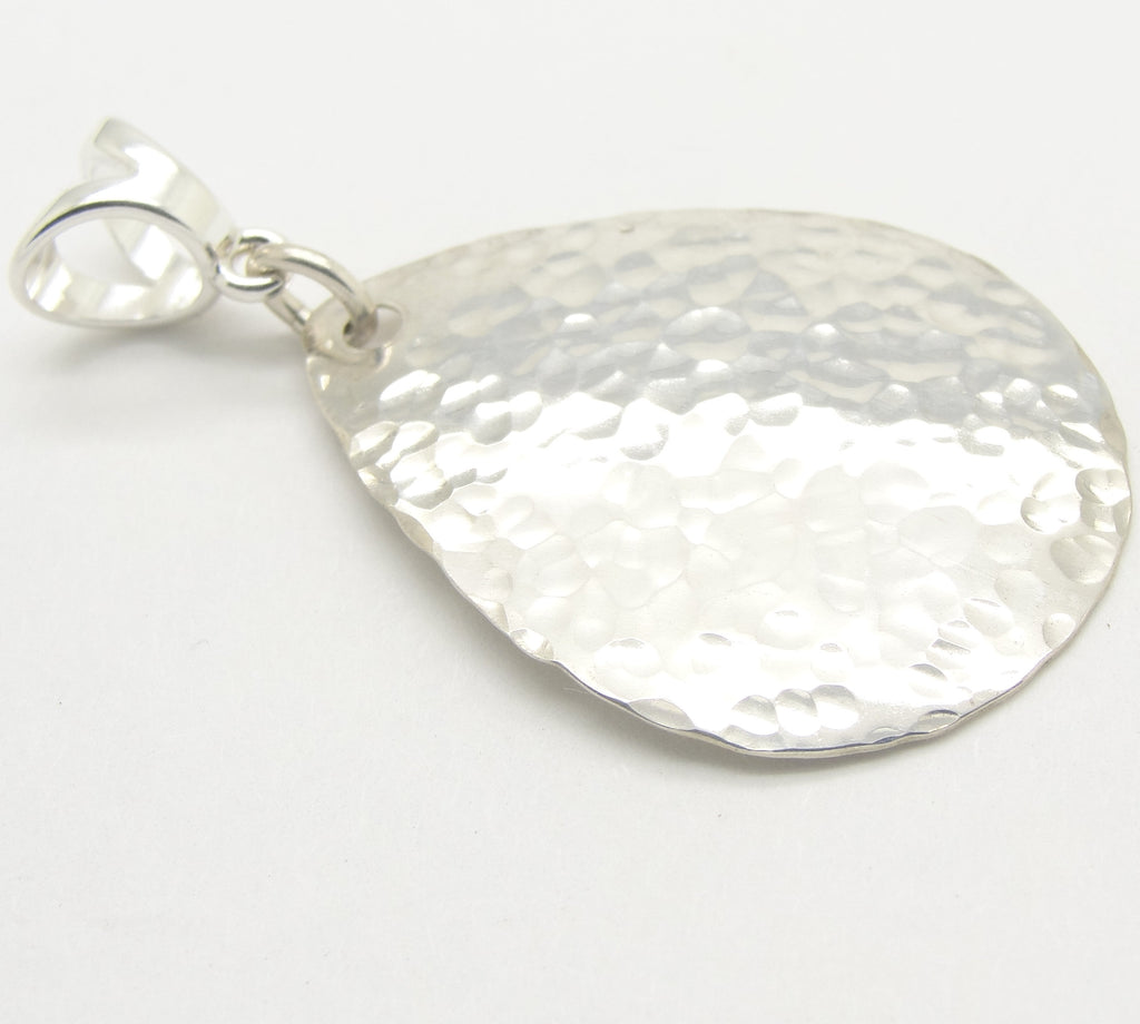 Medium Large Teardrop Pendant in Hammered Sterling Silver in 1 3/4 Inch Length  by Cloud Cap Jewelry