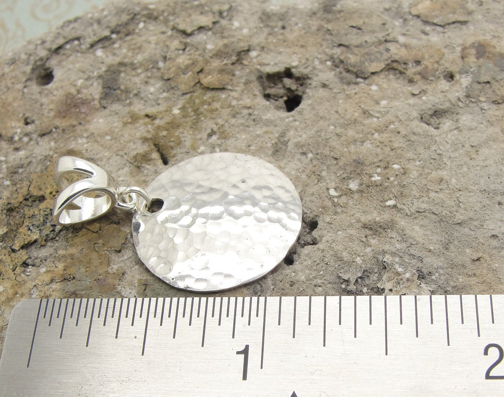 Small Hammered Disc Pendant in Sterling Silver in 3/4 Inch Diameter by ruler