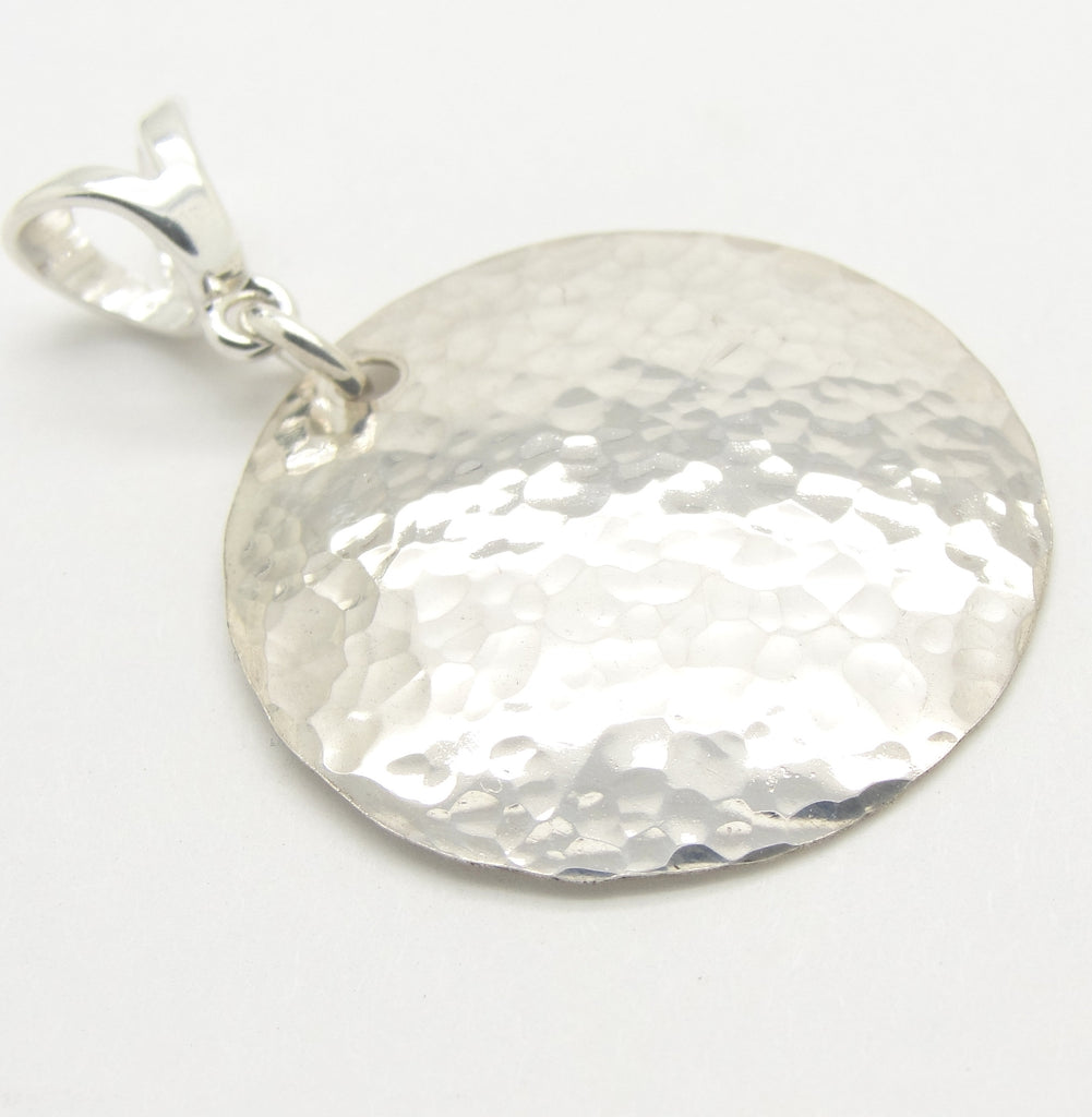 Medium Hammered Sterling Silver Disc Pendant in 1 inch diameter by Cloud Cap Jewelry