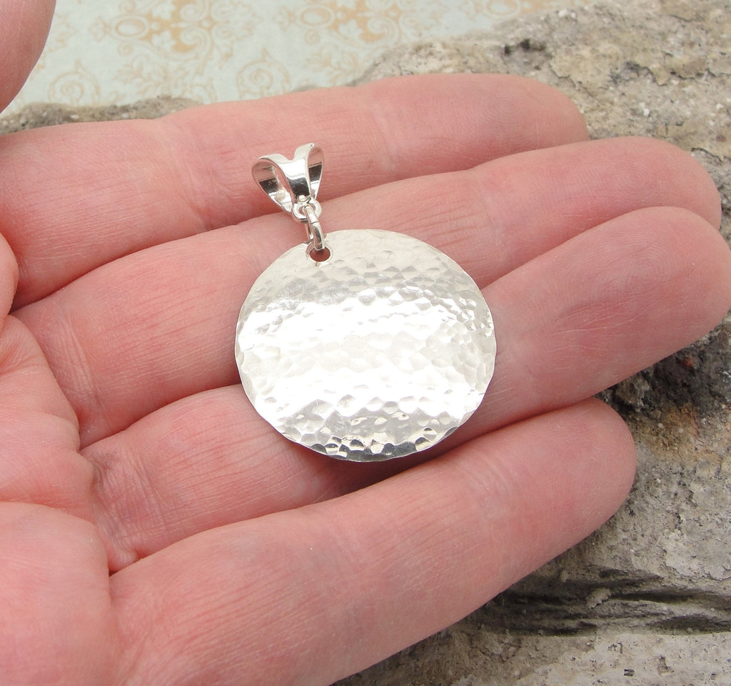 Medium Hammered Sterling Silver Disc Pendant in 1 inch diameter 