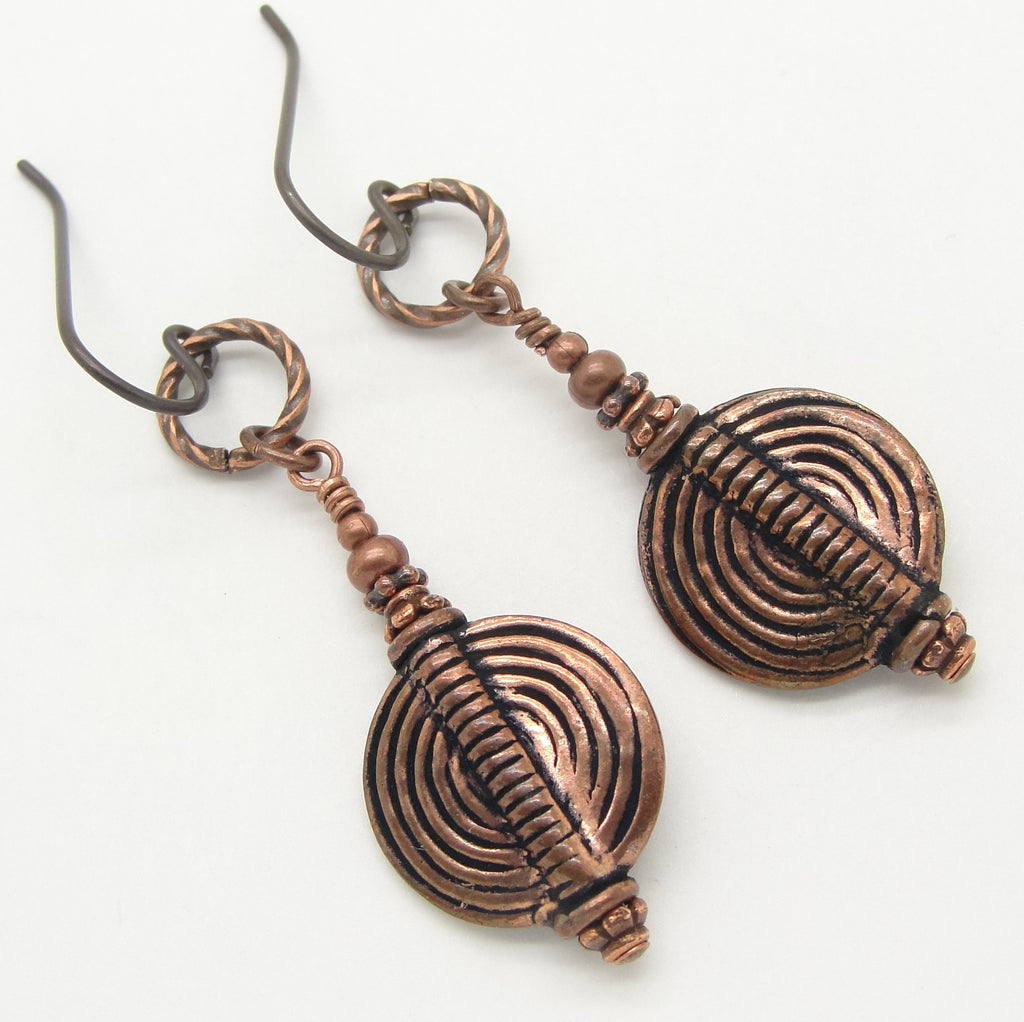 tribal earrings boho concentric copper circles