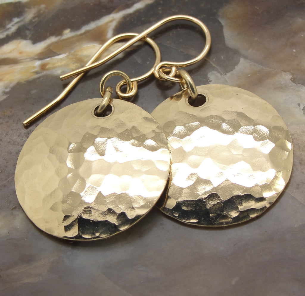 Small 14K Gold Filled Hammered Disk Earrings in 3/4 Inch Sized Discs