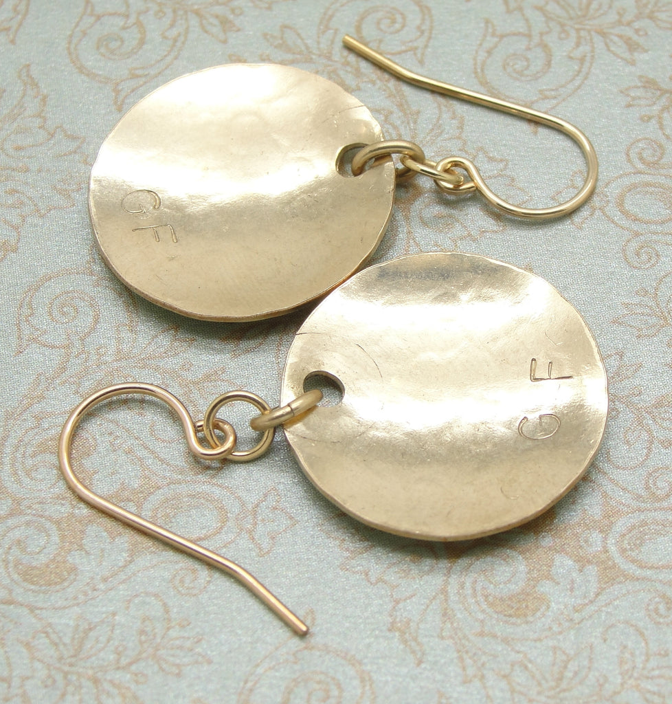 Small 14K Gold Filled Hammered Disk Earrings in 3/4 Inch Sized Discs back
