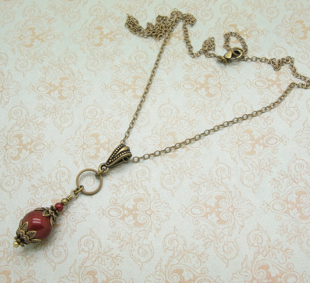 Red Victorian Necklace with Swarovski Pearls in Bordeaux Wine Color whole