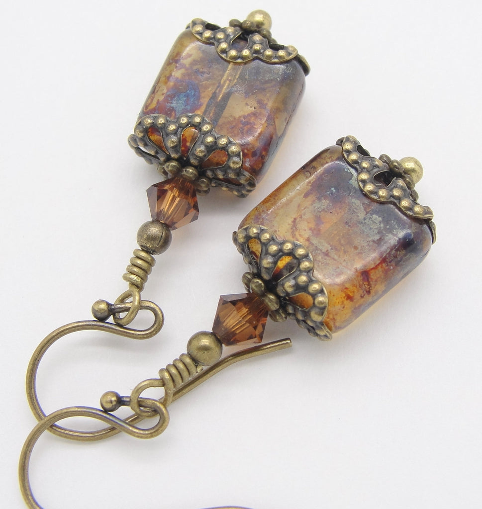 Victorian Earrings in Marbled Brown Weathered Tiles