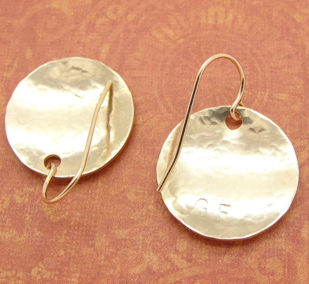 Small 14K Gold Filled Hammered Disc Earrings in 3/4 Inch Diameter Size back