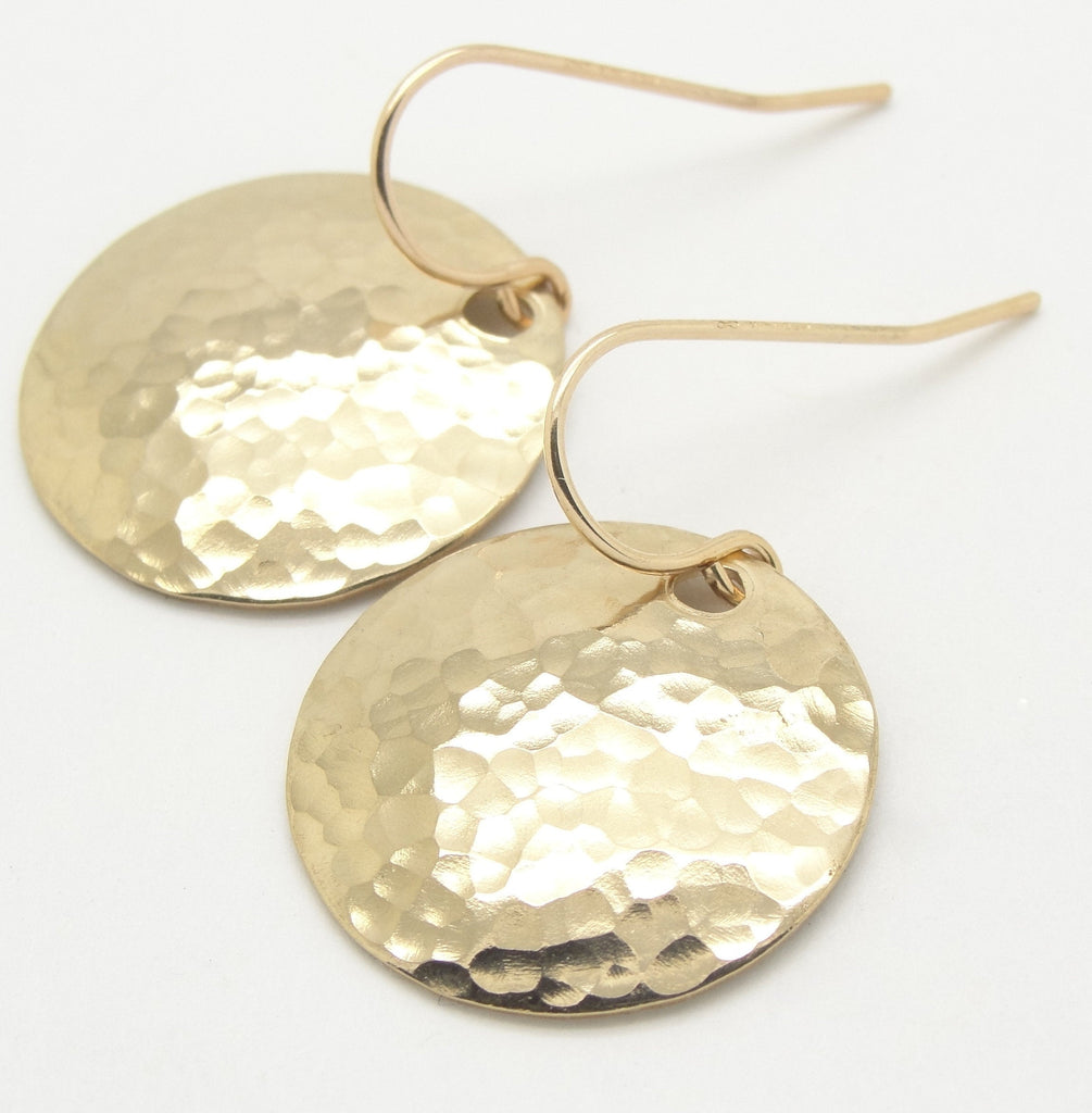 Small 14K Gold Filled Hammered Disc Earrings in 3/4 Inch Diameter Size