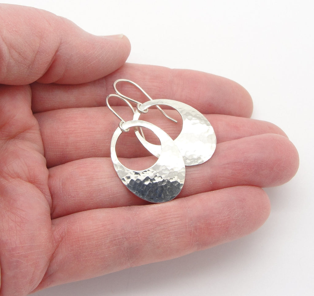 Medium Oval Peephole Disc Earrings in Hammered Sterling Silver that are Handmade